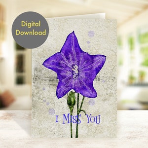 Miss You Card - Bellflower - Afdrukbare, digitale kaart