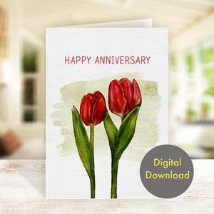 Tarjeta de aniversario - Hermosos tulipanes - Tarjeta digital imprimible