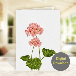 Blank greeting card -  Geranium flowers - Printable - Digital Card