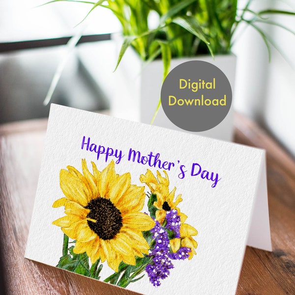 Mother’s Day Card - Sunflowers and Statice - Printable, Digital Card