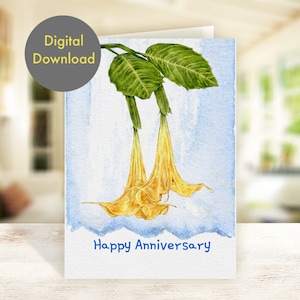 Tarjeta de aniversario - Trompeta del ángel hermoso - Tarjeta digital imprimible