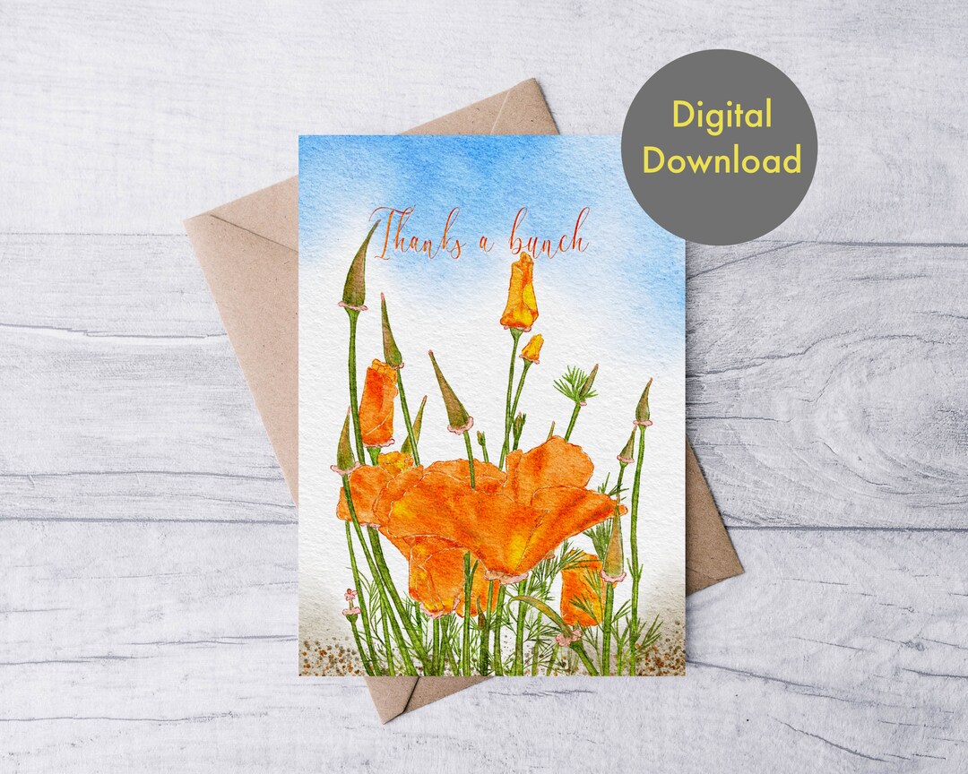 Thank You Card - Wild Poppies - Printable - Digital Card - Etsy