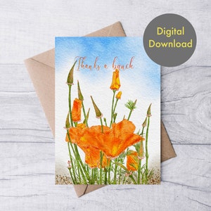 Dankeskarte - Wilde Mohnblumen - Printable - Digitale Karte
