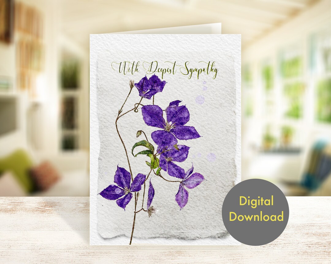 Sympathy Card - Clematis 'jackmanii' - Printable, Digital Card - Etsy