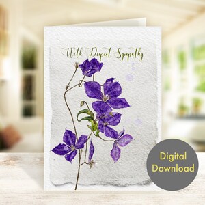 Sympathy Card - Clematis &#39;Jackmanii&#39; - Printable, Digital Card