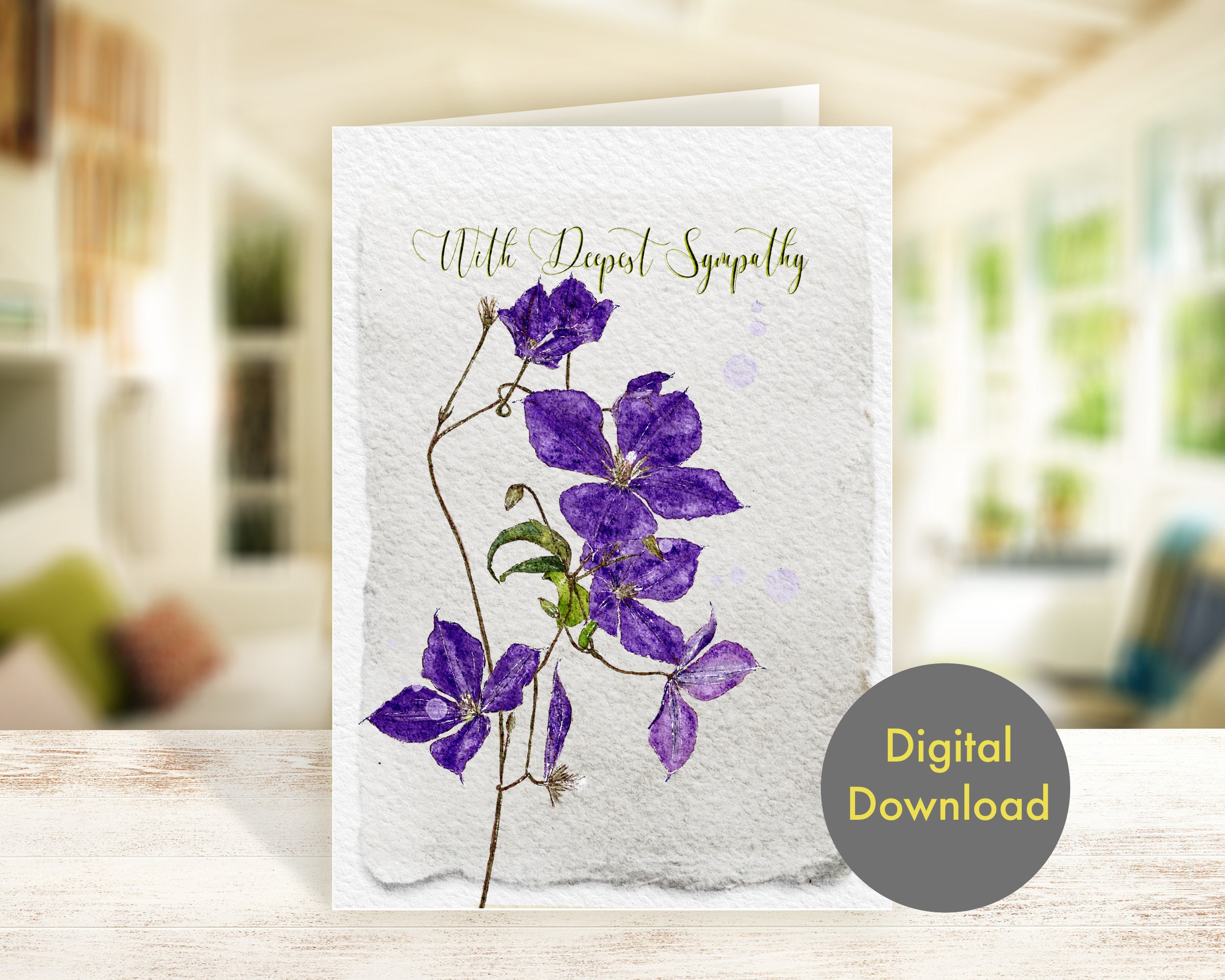 Sympathy Card - Clematis 'jackmanii' - Printable, Digital Card - Etsy
