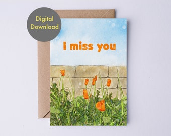 Miss You Card - Amapolas de California - Tarjeta imprimible y digital