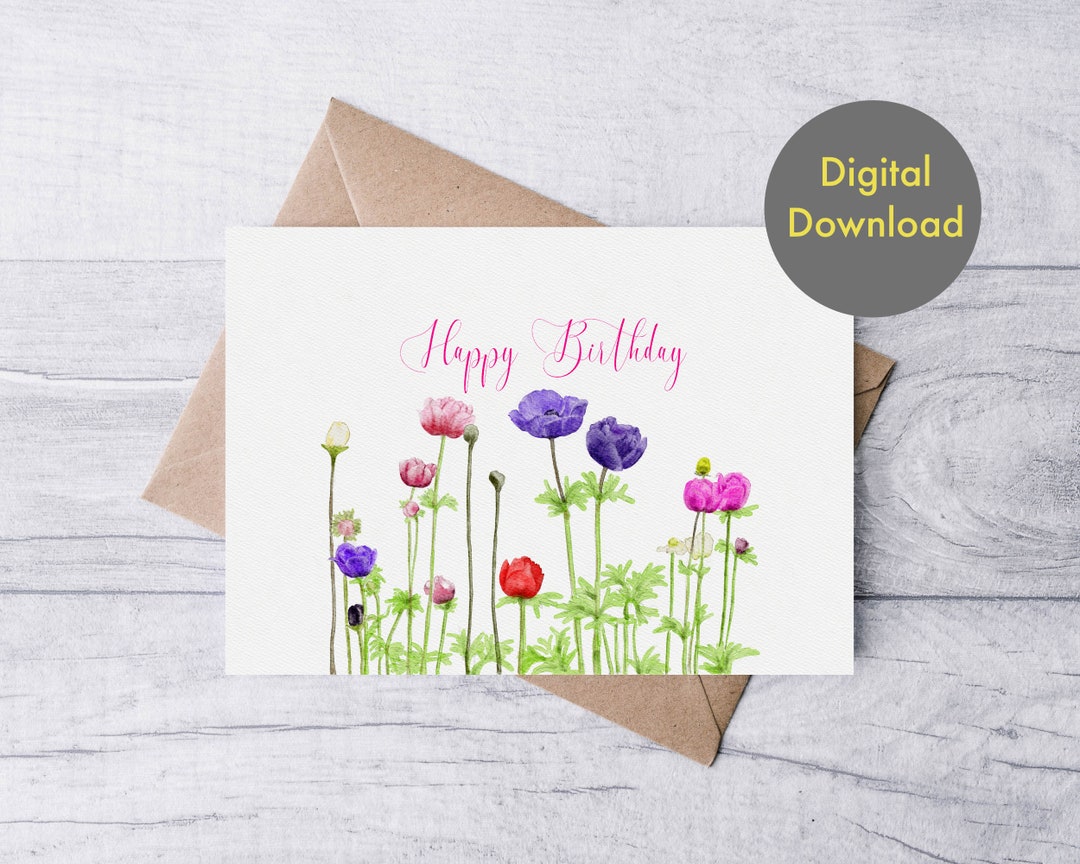 Birthday Card Poppies Printable, Digital Card - Etsy