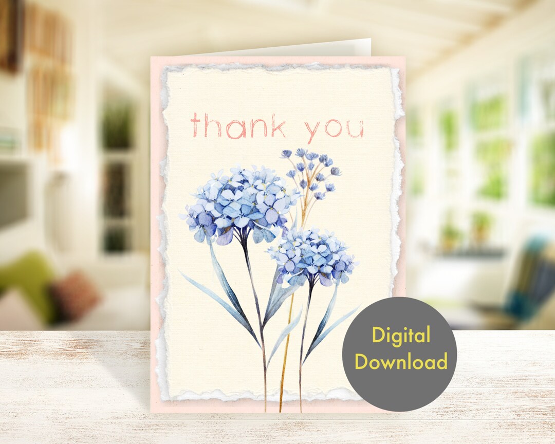 Thank You Card - hydrangeas - Printable - Digital Card - Etsy