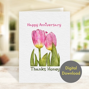 Tarjeta de aniversario - Hermosos tulipanes - Tarjeta digital imprimible