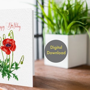 Birthday Card - Papaver rhoeas - Printable, Digital Card