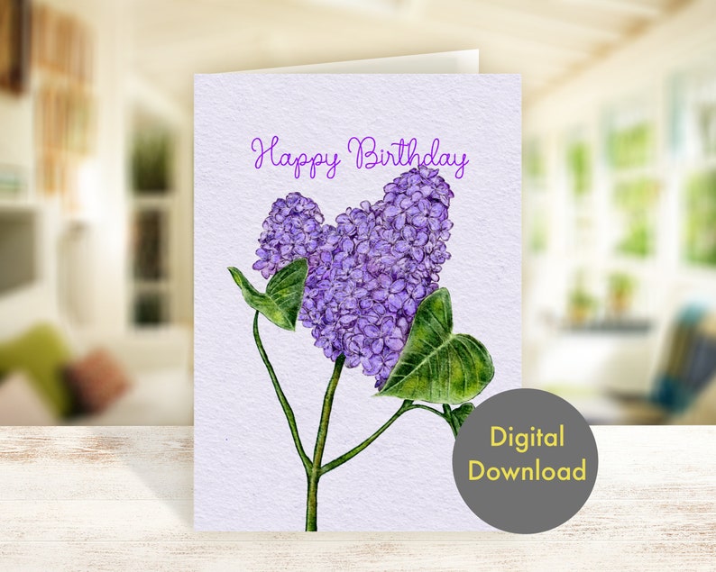 Birthday Card - Lilac Flowers - Printable, Digital Card - Etsy