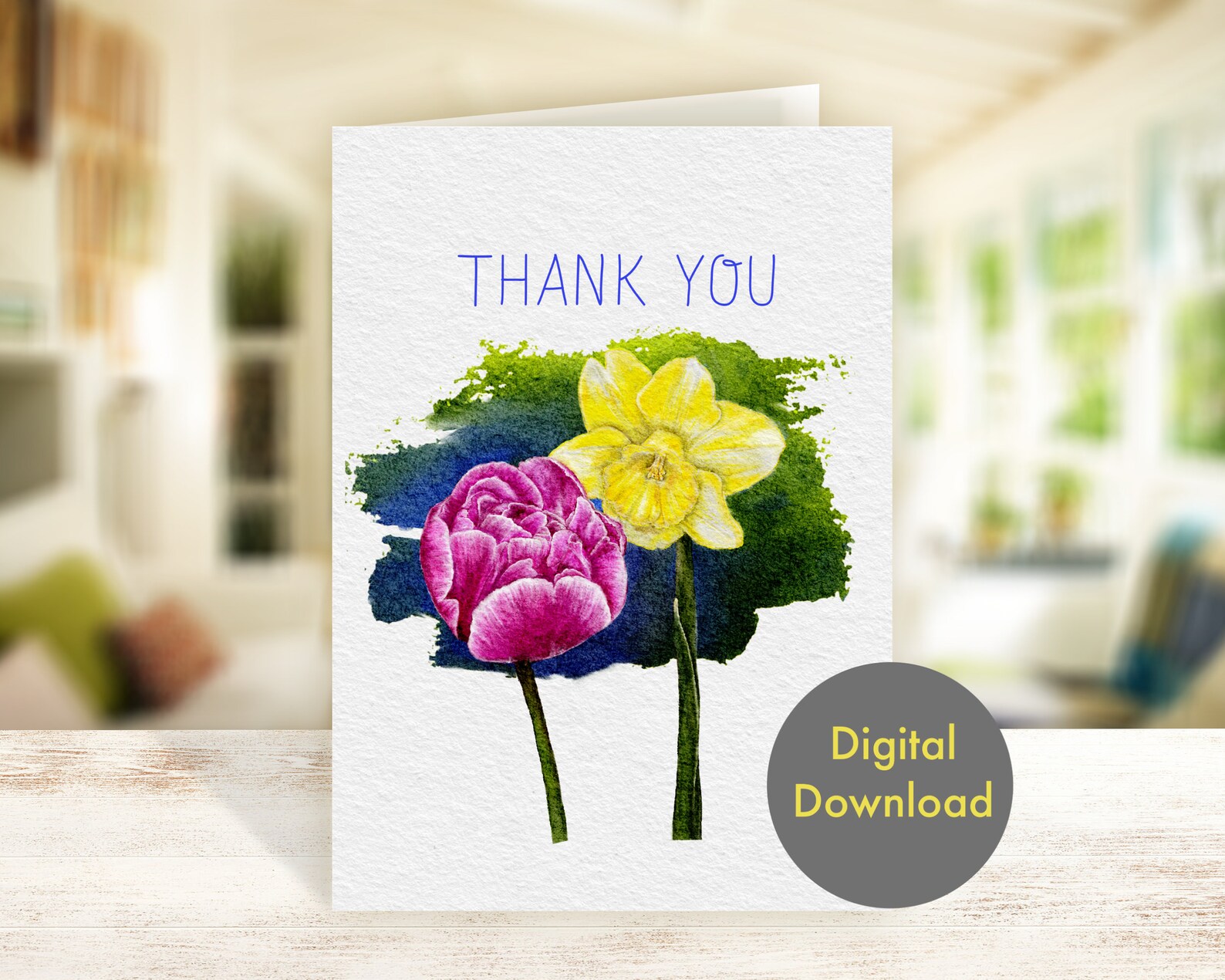 Thank You Card - pretty Flowers - Printable - Digital Card - Etsy