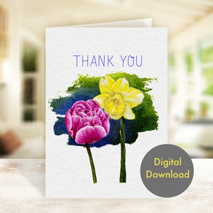 Thank you Card -  Pretty flowers - Printable - Digital Card