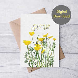 Gute Besserung Karte - California Poppies - Printable - Digitale Karte