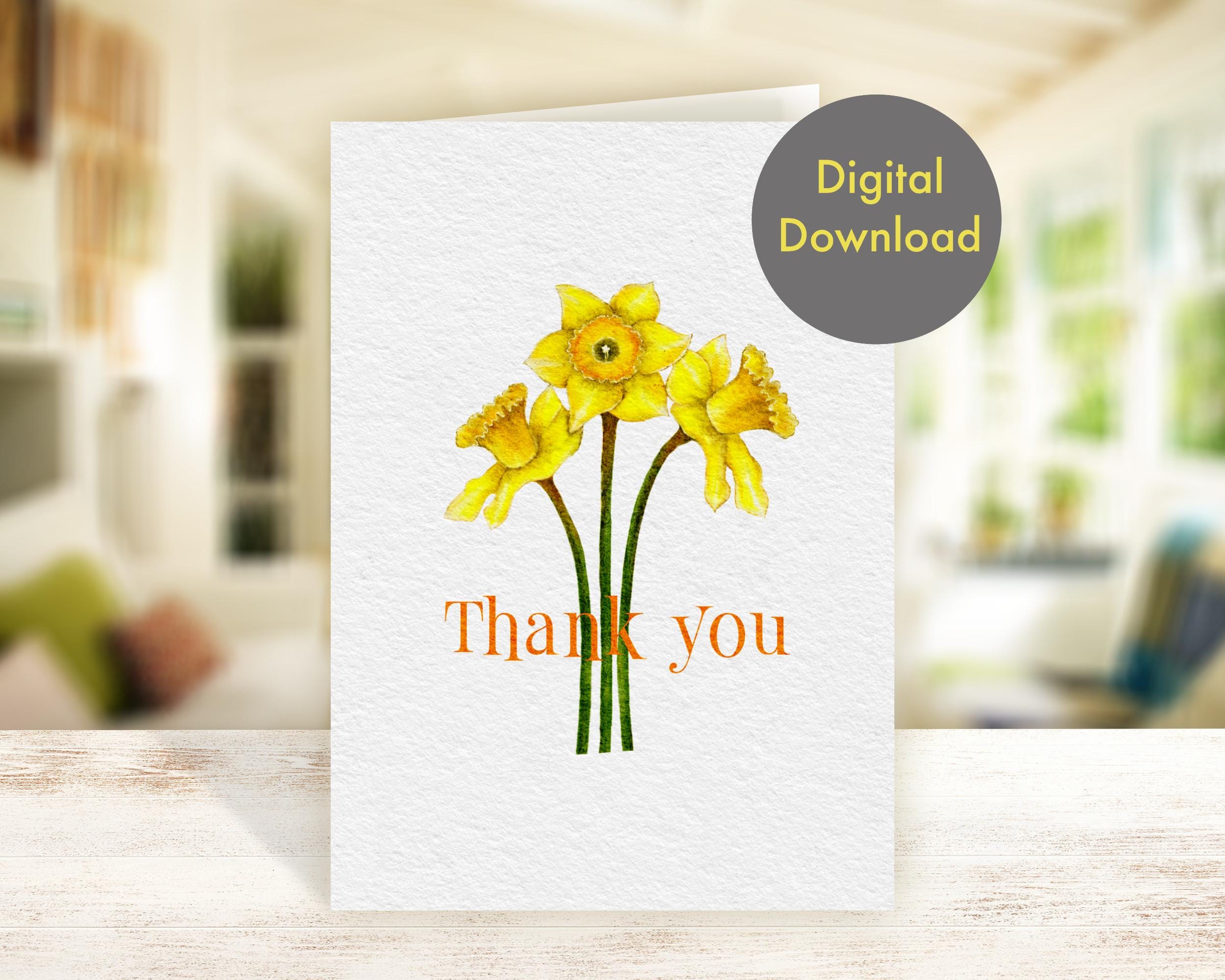Floral Thank You Card : Hand-drawn Daffodils (digital Card) - Etsy