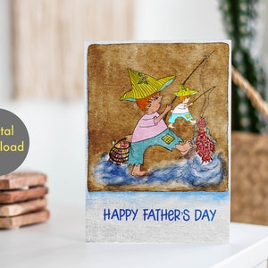 Carte de fête des pères - Pêche avec papa ! -Imprimable, carte numérique