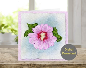 Blank greeting card -  Hollyhocks - Printable - Digital Card