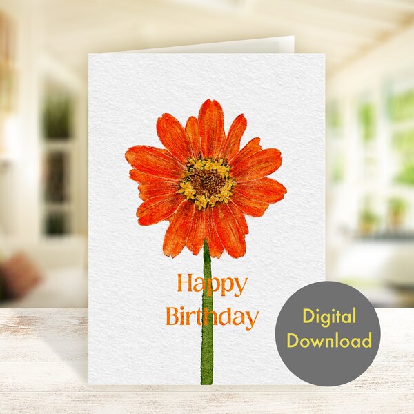 Birthday Card - Zinnia Flower - Printable, Digital Card