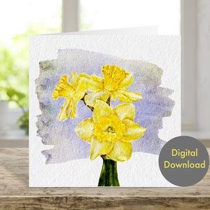 Blank greeting card -  Daffodils - Printable - Digital Card