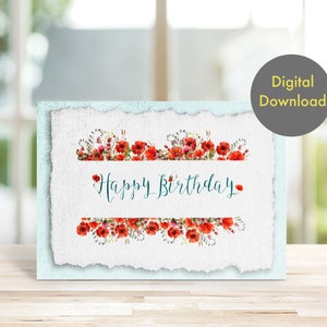 Birthday Card - Papaver rhoeas - Printable, Digital Card