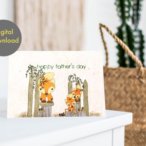 Carte de fête des pères - Lovely FOX Family ! -Imprimable, carte numérique