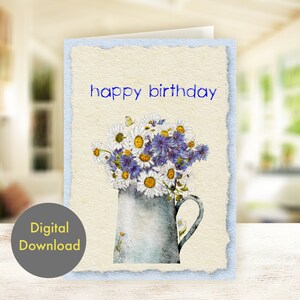 Birthday Card - Daisy and Cornflowers - Printable, Digital Card