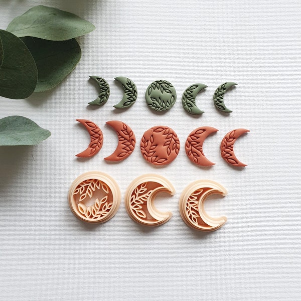 Botanical Moon Phases Polymer Clay Cutter | Flower Cutter | Boho Cutter | Botanic Clay Cutter | Mystic Cutter | Clay Supplies | Stud Cutter
