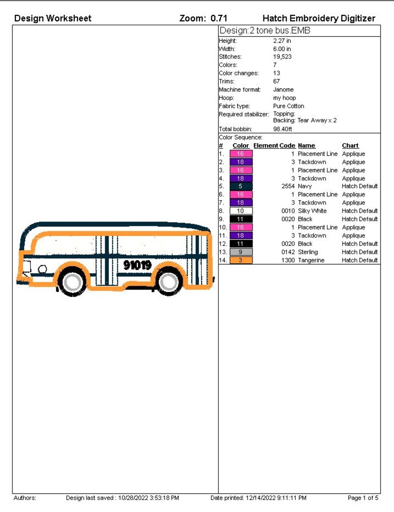 2 Tone Bus Embroidery Applique Digital Design - Etsy