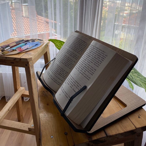 Adjustable Book Reading Stand, Cookbook Stand and Holder, Wooden Recipe Stand, Foldable Ipad Stand, Special Gift