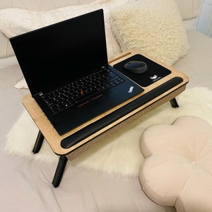 SUPPLYPLUS Laptop Stand Lab Desk with Cushion and Fold Away Bed Tray with Mause Pad PhoneCompartments and Wrist Supported-FreelancerFoldable image 2