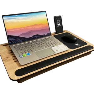 Laptop Stand with Cushion, Lap Desk with Mouse Pad, Laptop Tray Pillow, Bed Tray with Phone Compartments, Wrist Supported, Freelancer Gift