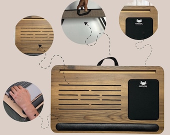 Cushioned Laptop Lap Desk with Mouse Pad, Phone & Tablet Holder