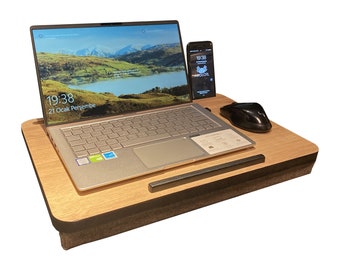 Cushioned Laptop Stand, Bed Tray with Phone Compartments, Notebook and MacBook Desk, Work From Home Gift, 13'-15.6inch