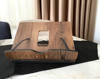 Soporte plegable de madera para libros, soporte ajustable para recetas de cocina