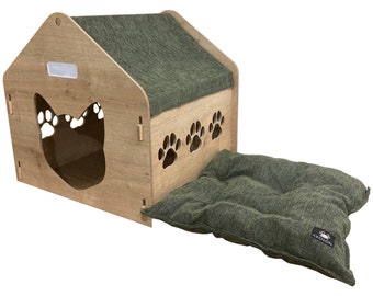 Axolotl Catty - Cushioned Wooden Disassembled Cat House Indoor-Cat Bed-New House Cat Gift-New Home Gift-Christmas Gift