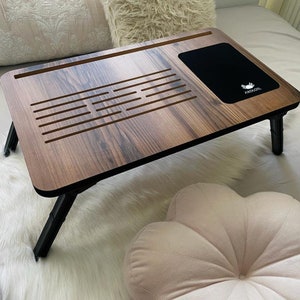 Fold Away Bed Tray - Lap Desk with Mouse Pad - Bed Desk - Foldable Lap Tray - Breakfast Tray with Phone Compartment - Gift Ladin