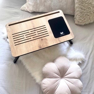 Fold Away Bed Tray - Lap Desk with Mouse Pad - Bed Desk - Foldable Lap Tray - Breakfast Tray with Phone Compartment - Gift,special gift