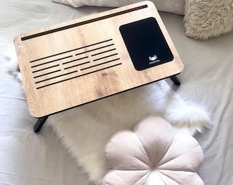 Foldable Bed Desk – Laptop Stand with Mouse Pad & Phone Slot