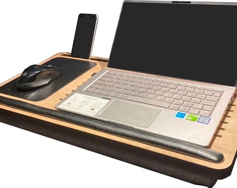 Laptop Stand with Cushion, Lap Desk with Mouse Pad, Bed Tray with Phone Compartments, Wrist Supported, Freelancer Gift for left handed