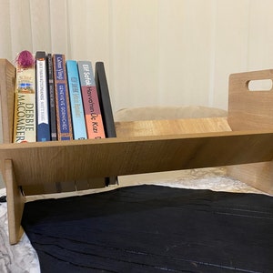 Tabletop Book Caddy, Gray Wood and Black Metal Trough Style