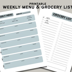 Printable Weekly Meal Planner Weekly Grocery List Printable - Etsy