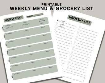 Printable Weekly Meal Planner, Weekly Grocery List, Printable Meal Plan, Meal Plan Template ...