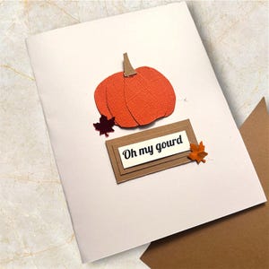 Otoño / Otoño / Acción de Gracias / Calabaza - Tarjetas de felicitación "Oh my gourd" "unbeleafeable"