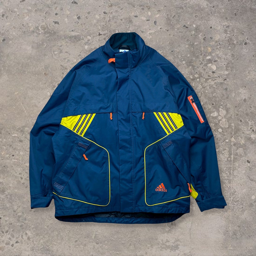 Vintage 90'S Adidas anorak parka, men's size XL Nylon navy blue type Vintage Second Hand