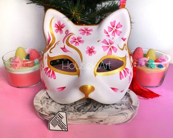 Pink Cherry Blossoms Fox Masks Anime Cosplay Japanese Half Face