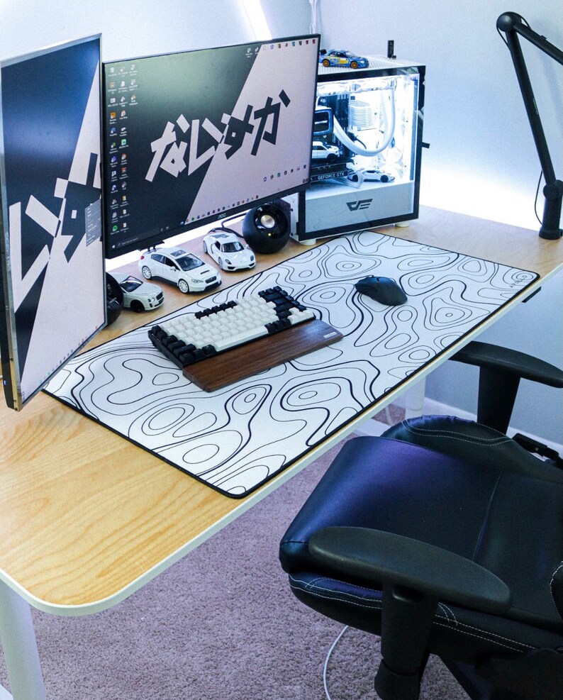 Topographic Large Gaming Mousepad Topo White Etsy