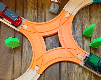 4-Corner Track for Wooden Train Sets - Compatible with BRIO and Others