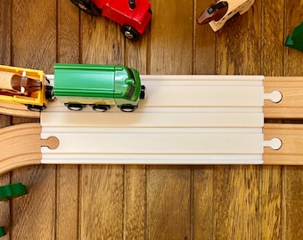 Double Straight Track for Wooden Train Sets - Compatible with BRIO and Others