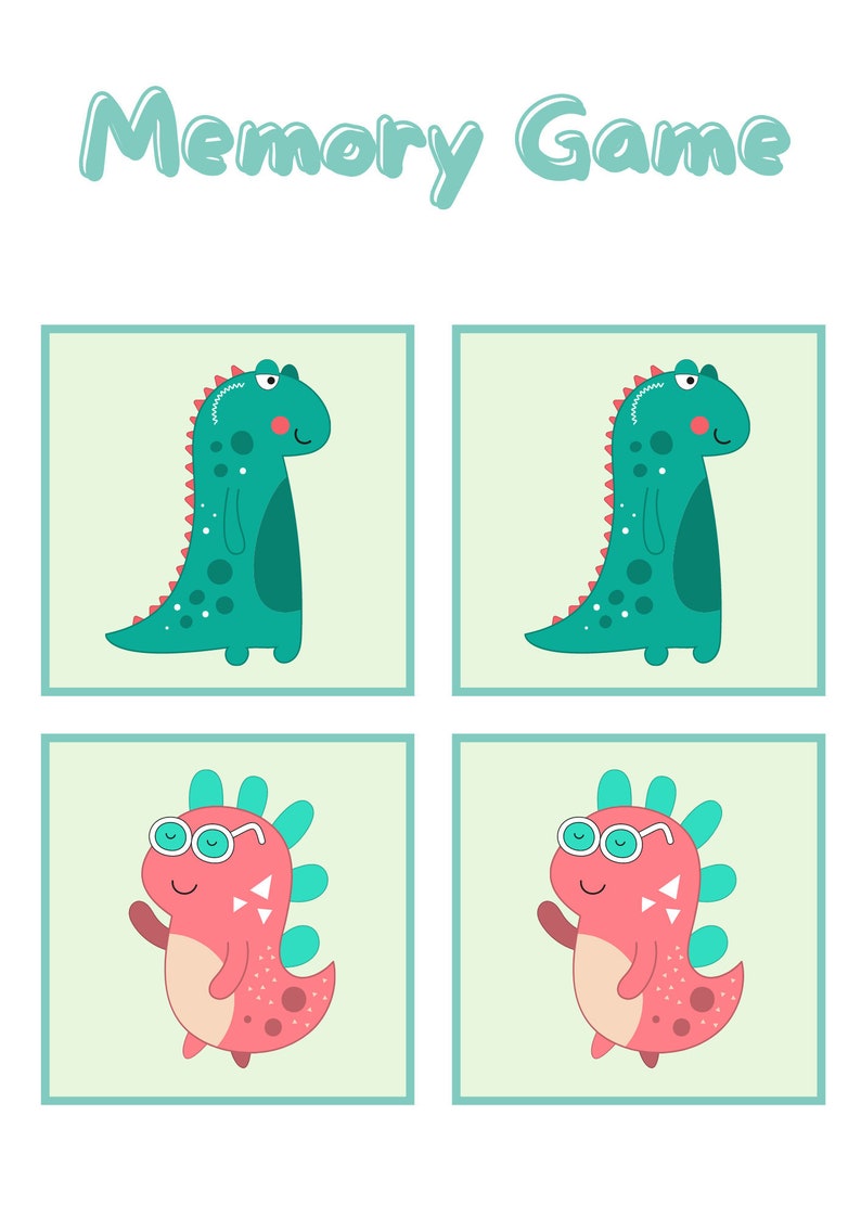 Dinosaur Memory Cards Etsy